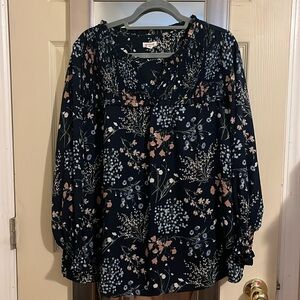 WESTPORT NAVY BLUE FLORAL TOP 1X